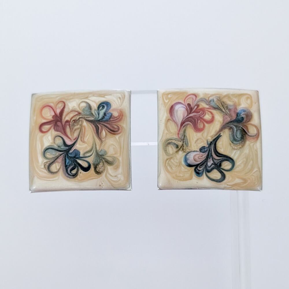 Vintage Clip On Earrings Enamel Large Square - Beige, Red, Blue, Green